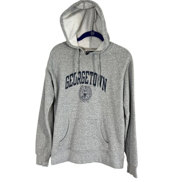 Georgetown Logo Pullover Hoodie Gray M Retro Neutral Hoyas Collegiate Bulldog - Picture 1 of 10